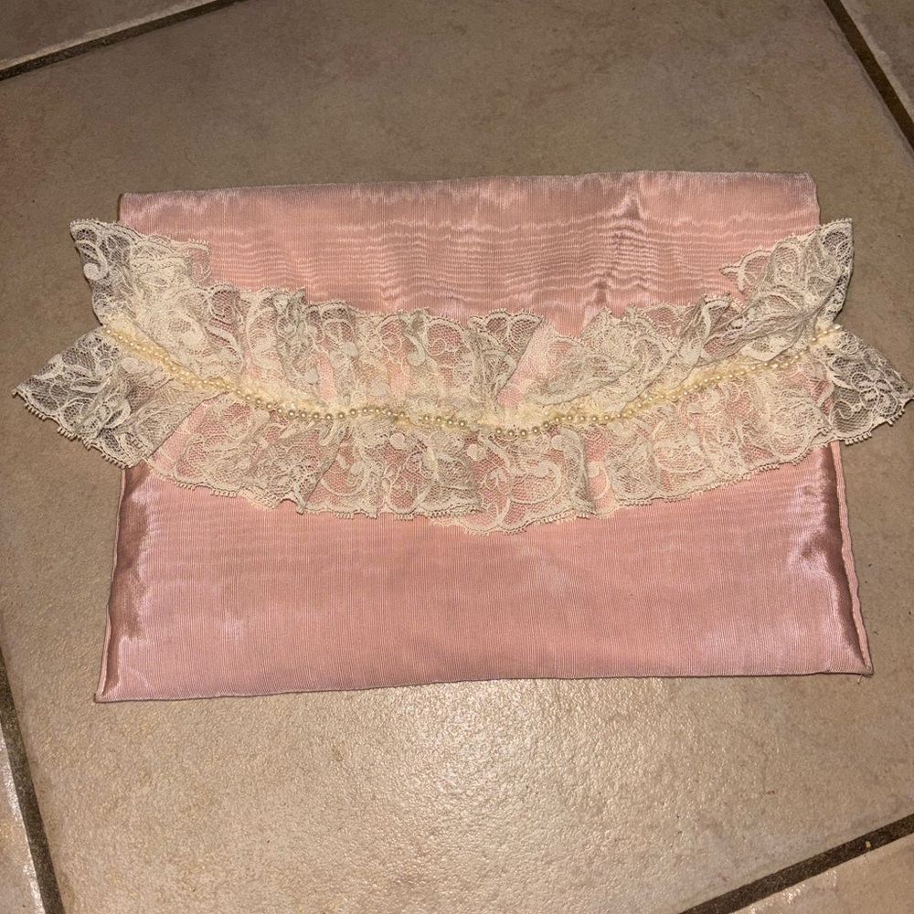 Vintage 80s Victoria's Secret Gold Label Pink Satin and Lace Lingerie Travel Bag